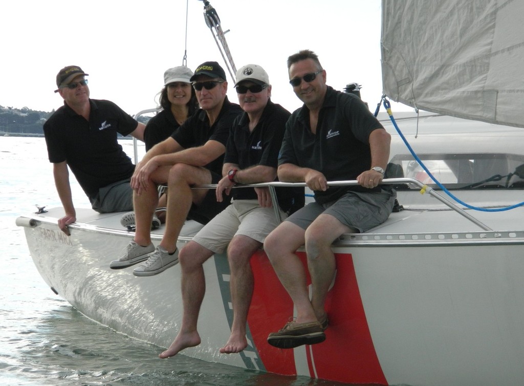 Peter Busfield's crew on Hall Spars chasing North Sails - 2012 NZ Marine Industry Sailing Challenge © Tom Macky